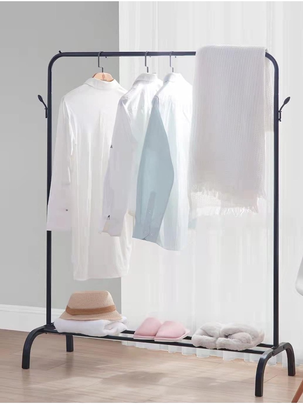 WEASHUME Black Metal Clothes Rack with Bottom Shelf Portable for Hanging  NWT - Picture 5 of 12